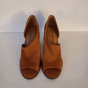 Lucky Brand Jaxy Leather Asymmetrical Wedge Booties - Tan/Cognac - Size 10M